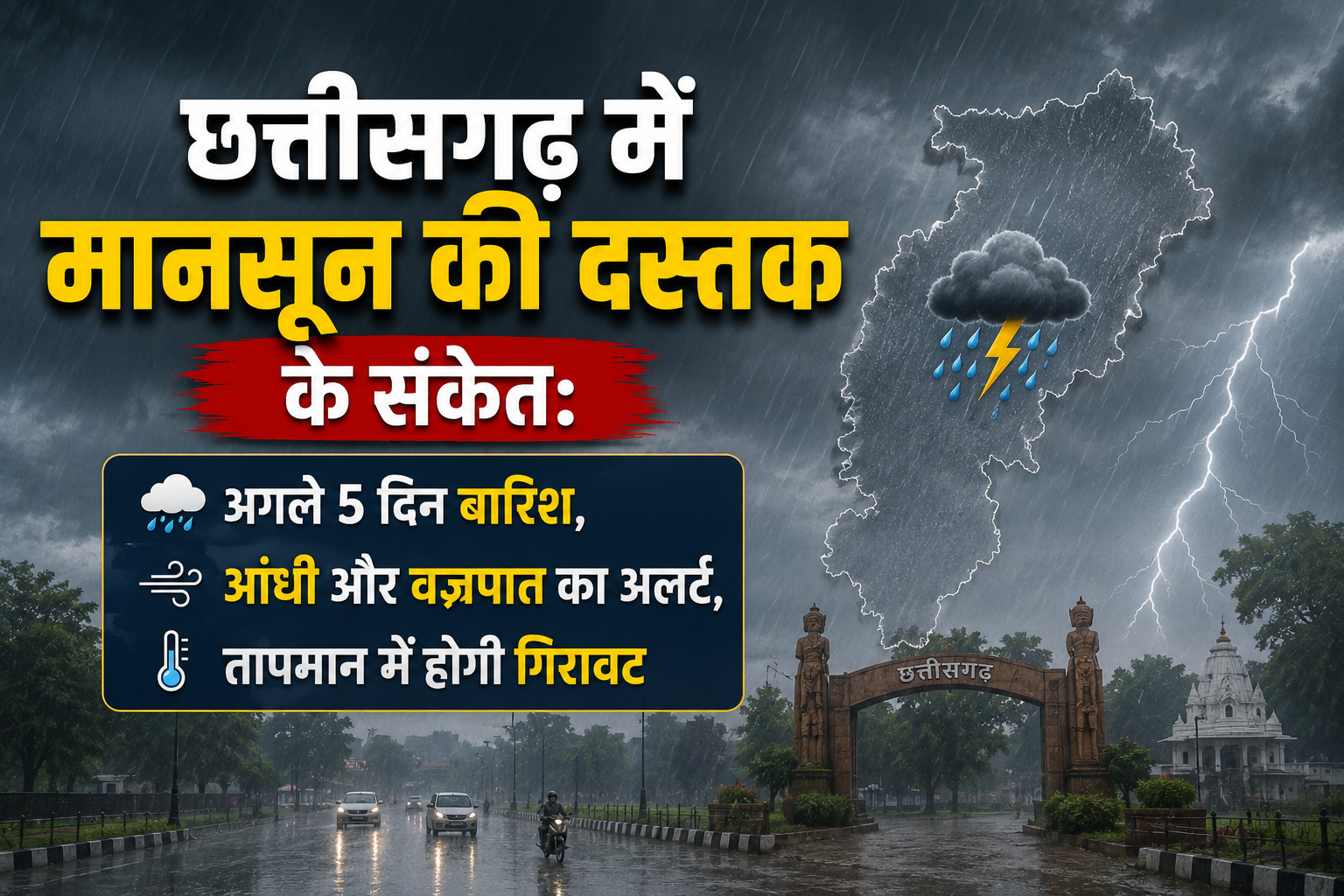 छत्तीसगढ़ में मानसून की दस्तक के संकेत: अगले 5 दिन बारिश, आंधी और वज्रपात का अलर्ट, तापमान में होगी गिरावट