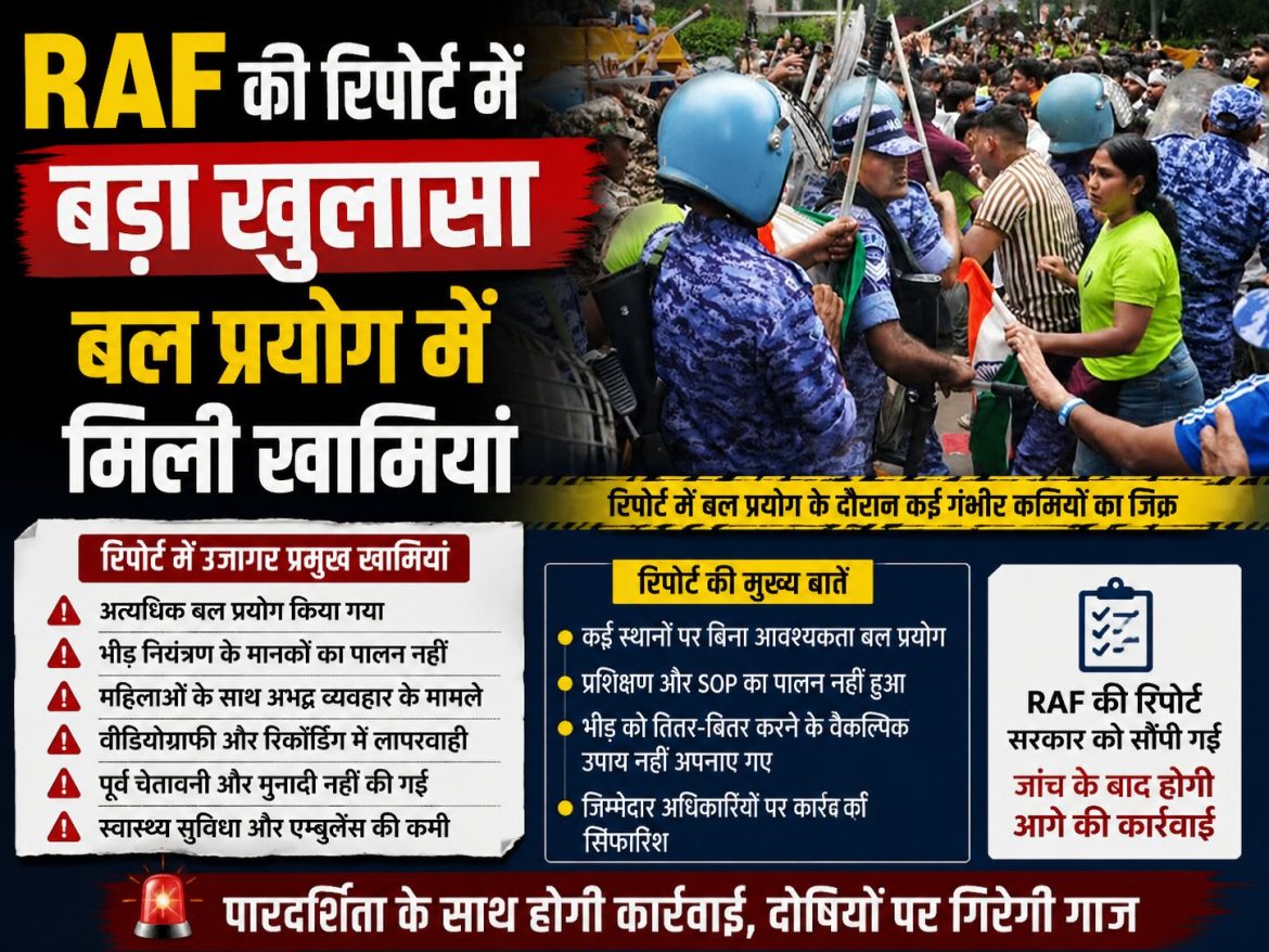 RAF की रिपोर्ट में बड़ा खुलासा, बल प्रयोग में मिली खामियां
