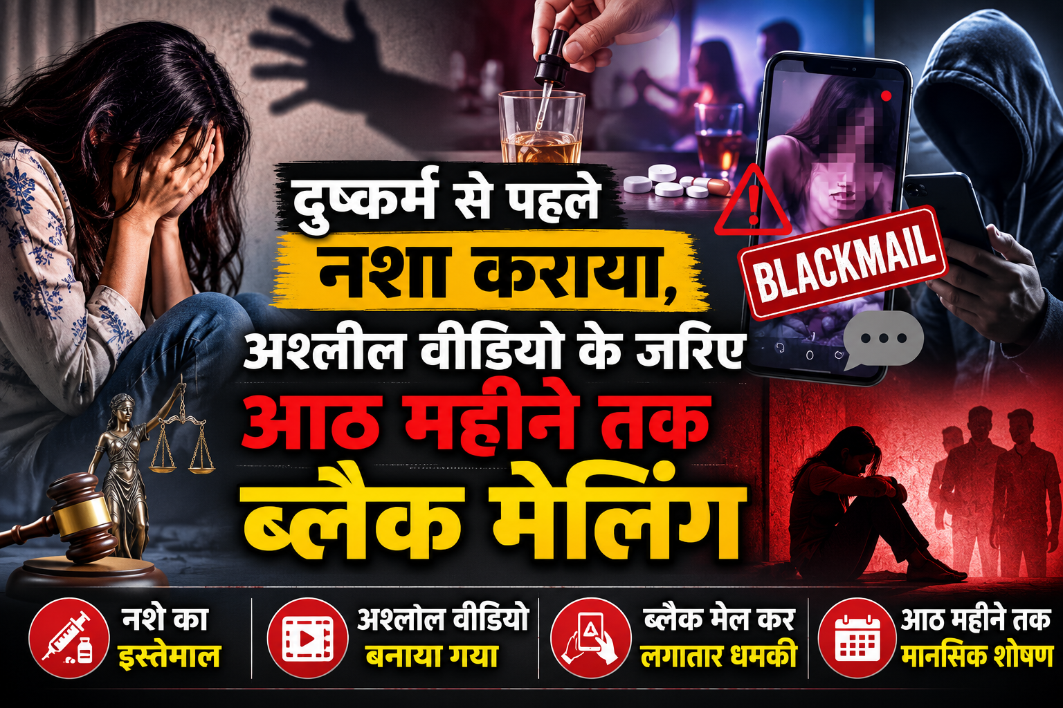 दुष्कर्म से पहले नशा कराया, अश्लील वीडियो के जरिए आठ महीने तक ब्लैक मेलिंग