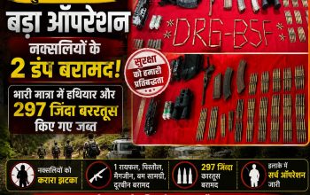 कांकेर और नारायणपुर के जंगलों में सुरक्षाबलों द्वारा नक्सलियों के डंप से बरामद हथियार और गोला-बारूद।
