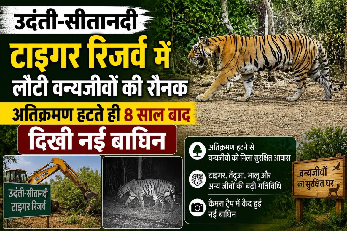 उदंती-सीतानदी टाइगर रिजर्व में लौटी वन्यजीवों की रौनक, अतिक्रमण हटते ही 8 साल बाद दिखी नई बाघिन
