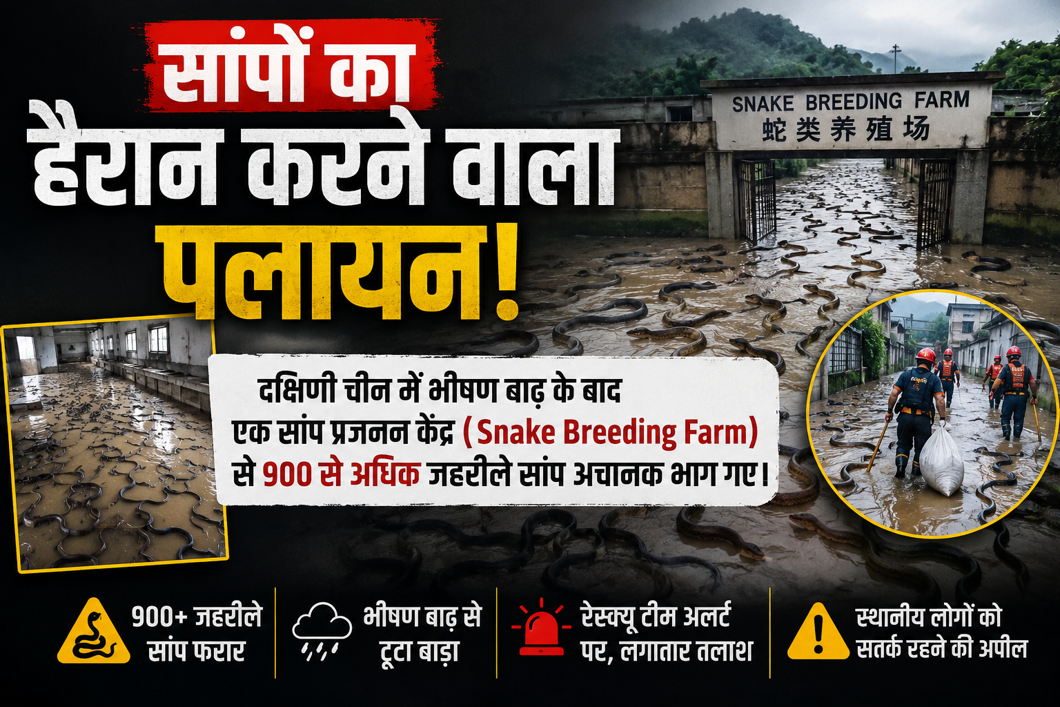 China Flood News: बाढ़ के बाद स्नेक फार्म से 900 से अधिक सांप फरार, प्रशासन ने शुरू किया सर्च ऑपरेशन