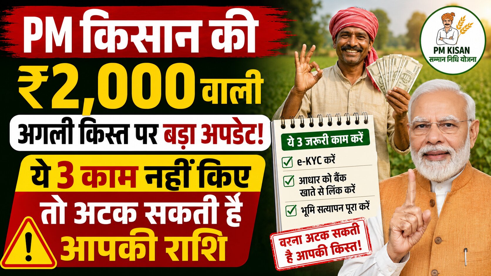 PM किसान सम्मान निधि योजना की अगली ₹2,000 किस्त के लिए e-KYC और भूमि सत्यापन कराते किसान