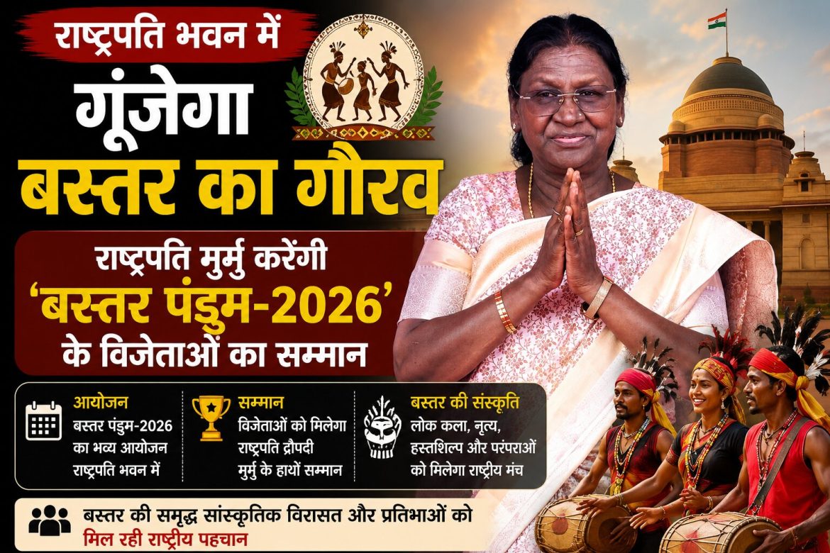 राष्ट्रपति भवन में गूंजेगा बस्तर का गौरव, राष्ट्रपति मुर्मु करेंगी बस्तर पंडुम-2026 के विजेताओं का सम्मान