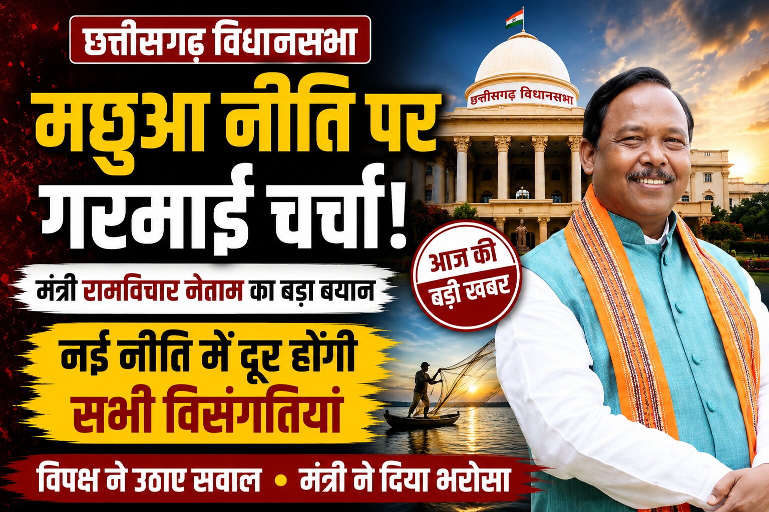 छत्तीसगढ़ विधानसभा में मछुआ नीति पर गरमाई चर्चा, मंत्री रामविचार नेताम बोले- नई नीति में दूर होंगी सभी विसंगतियां