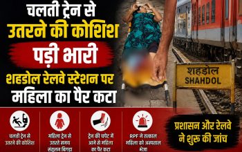 मध्य प्रदेश के शहडोल रेलवे स्टेशन पर चलती बरौनी-गोंदिया एक्सप्रेस से उतरने की कोशिश में महिला ट्रेन और प्लेटफॉर्म के बीच गिर गई। हादसे में उसका पैर कट गया, RPF ने अस्पताल पहुंचाया।