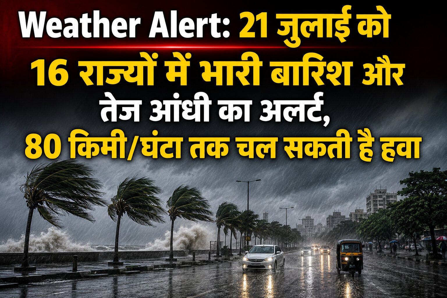 Weather Alert: 21 जुलाई को 16 राज्यों में भारी बारिश और तेज आंधी का अलर्ट, 80 किमी/घंटा तक चल सकती है हवा