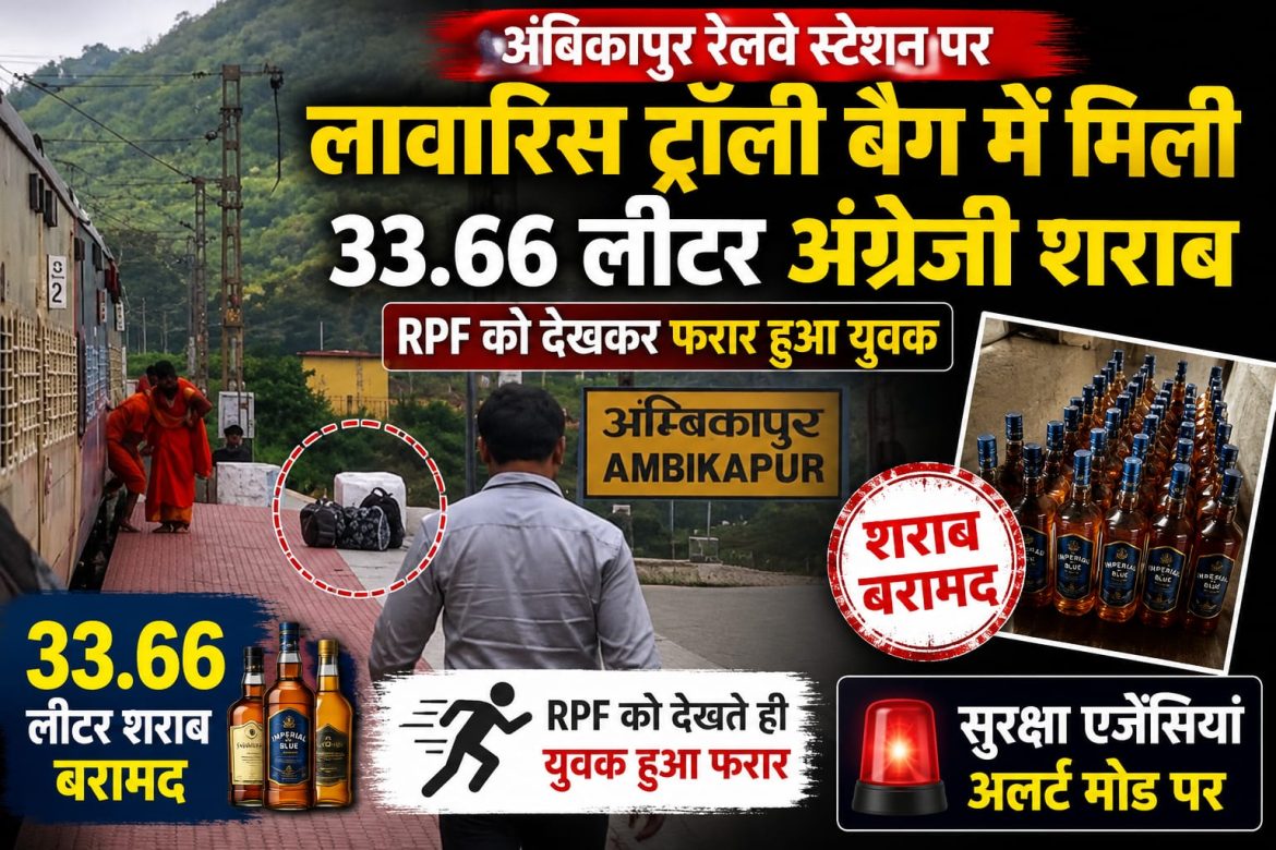 रेलवे स्टेशन पर लावारिस ट्रॉली बैग में मिली 33.66 लीटर अंग्रेजी शराब, RPF को देखकर फरार हुआ युवक