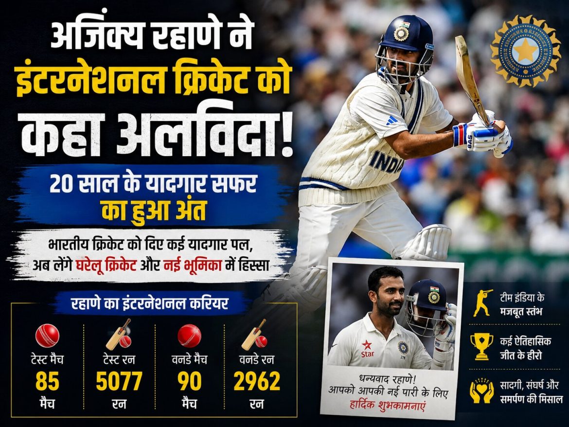 अजिंक्य रहाणे ने इंटरनेशनल क्रिकेट को कहा अलविदा, 20 साल के सफर का हुआ अंत