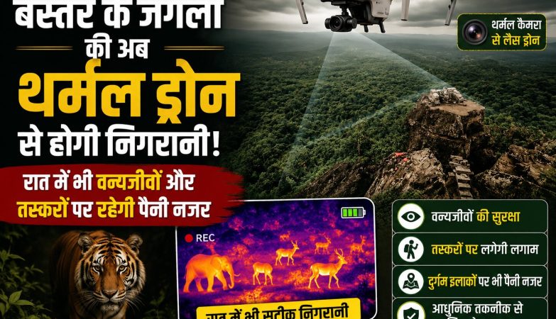 बस्तर के जंगलों में थर्मल इमेजिंग ड्रोन के जरिए रात्रिकालीन निगरानी करता वन विभाग