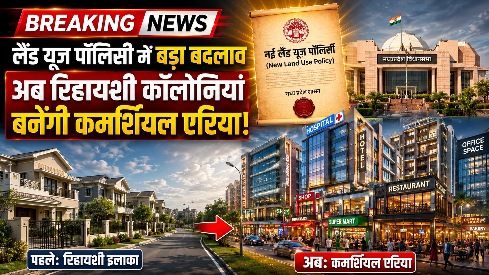 मध्य प्रदेश सरकार नई MP Land Use Policy लागू करने की तैयारी में है। नई Mixed Land Use Policy के तहत आवासीय क्षेत्रों में होटल, अस्पताल, ऑफिस और छोटे व्यवसाय खोलने की अनुमति मिल सकती है। जानिए क्या होंगे नए नियम और किन गतिविधियों पर रहेगा प्रतिबंध।
