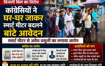 रायपुर में स्मार्ट मीटर और बढ़े बिजली बिल के विरोध में प्रदर्शन करते कांग्रेस कार्यकर्ता