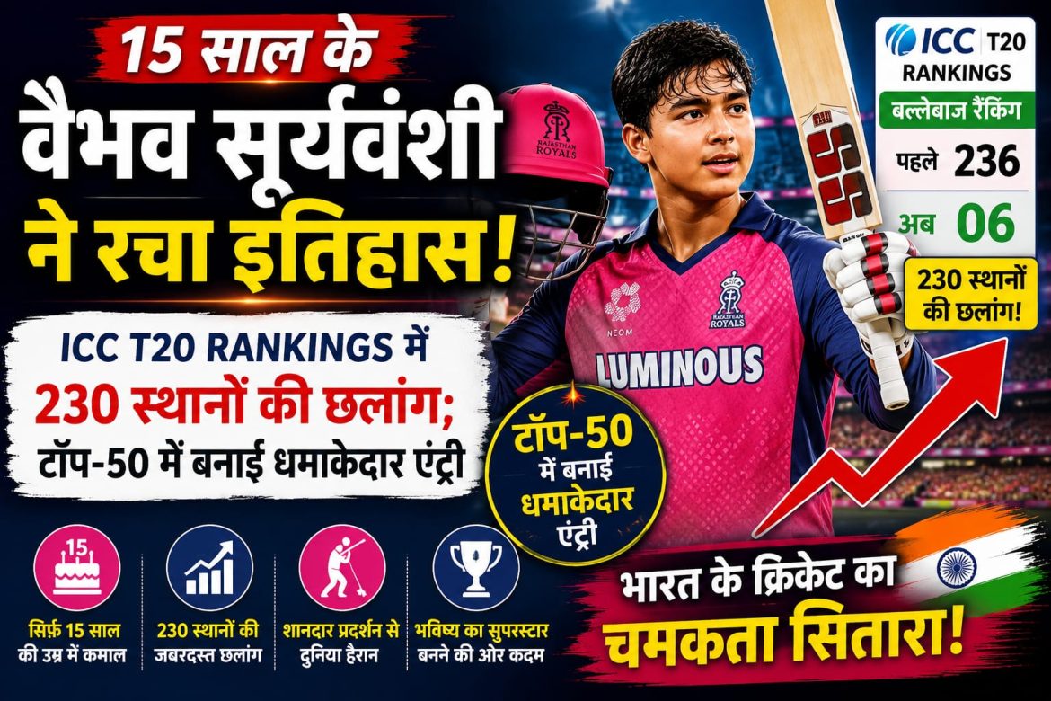 15 साल के वैभव सूर्यवंशी ने रचा इतिहास, ICC T20 Rankings में 230 स्थानों की छलांग