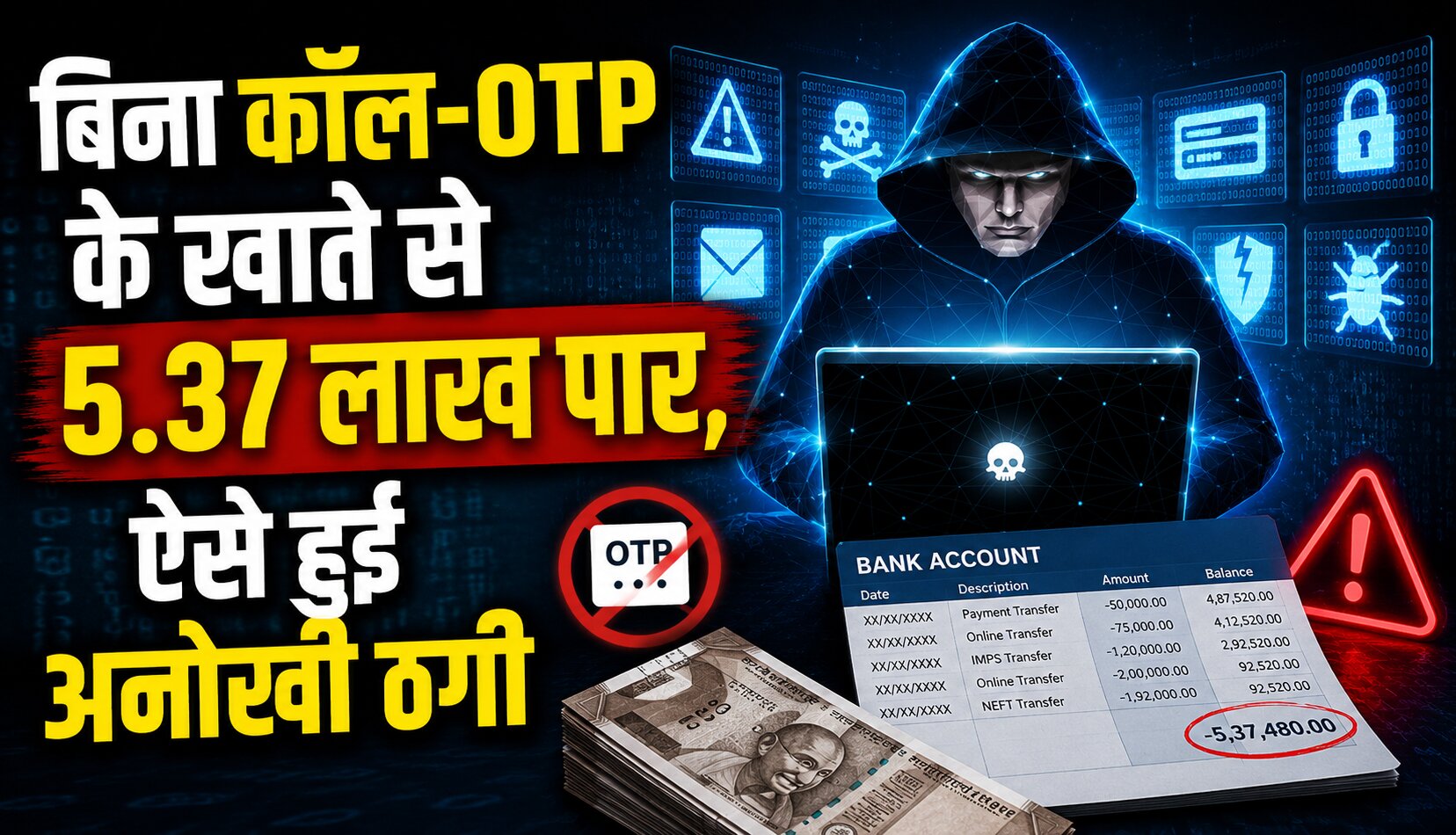 ग्वालियर में बैंकिंग सिस्टम में सेंध लगाकर 5.37 लाख रुपए की साइबर ठगी का मामला