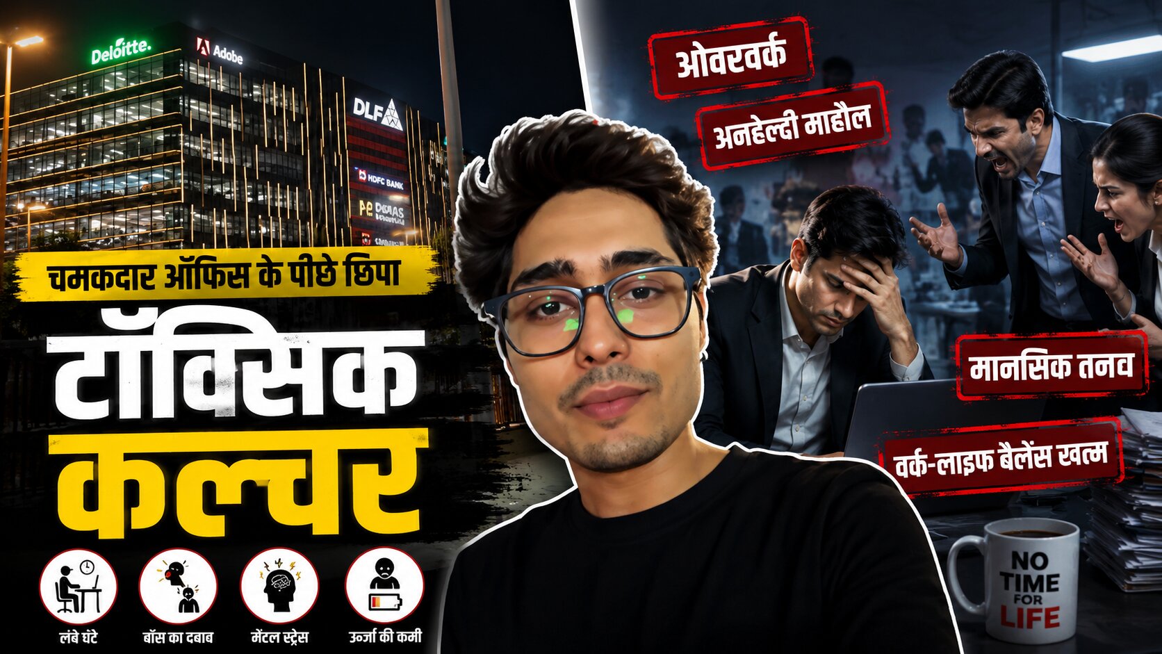 गुरुग्राम की कॉरपोरेट बिल्डिंग के सामने नौकरी छोड़ने का अनुभव बताता युवक