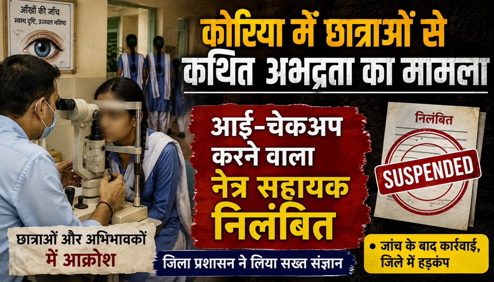 8. Alt Text: कोरिया के घुघरा स्कूल में आई-चेकअप के दौरान छात्राओं से कथित अभद्रता के मामले में निलंबित नेत्र सहायक अधिकारी