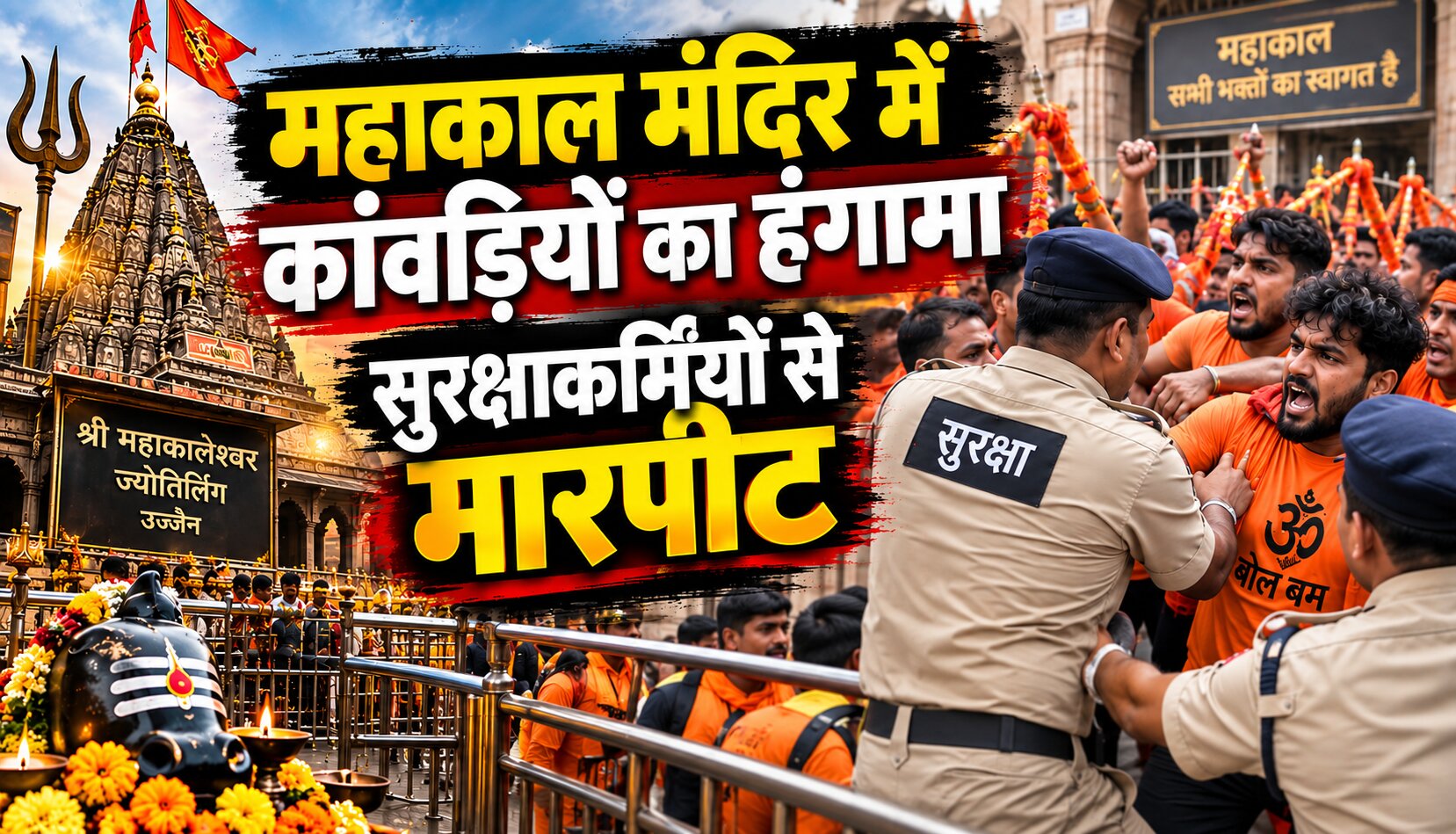उज्जैन के महाकाल मंदिर में नंदी हॉल में प्रवेश को लेकर कांवड़ यात्रियों और सुरक्षाकर्मियों के बीच विवाद