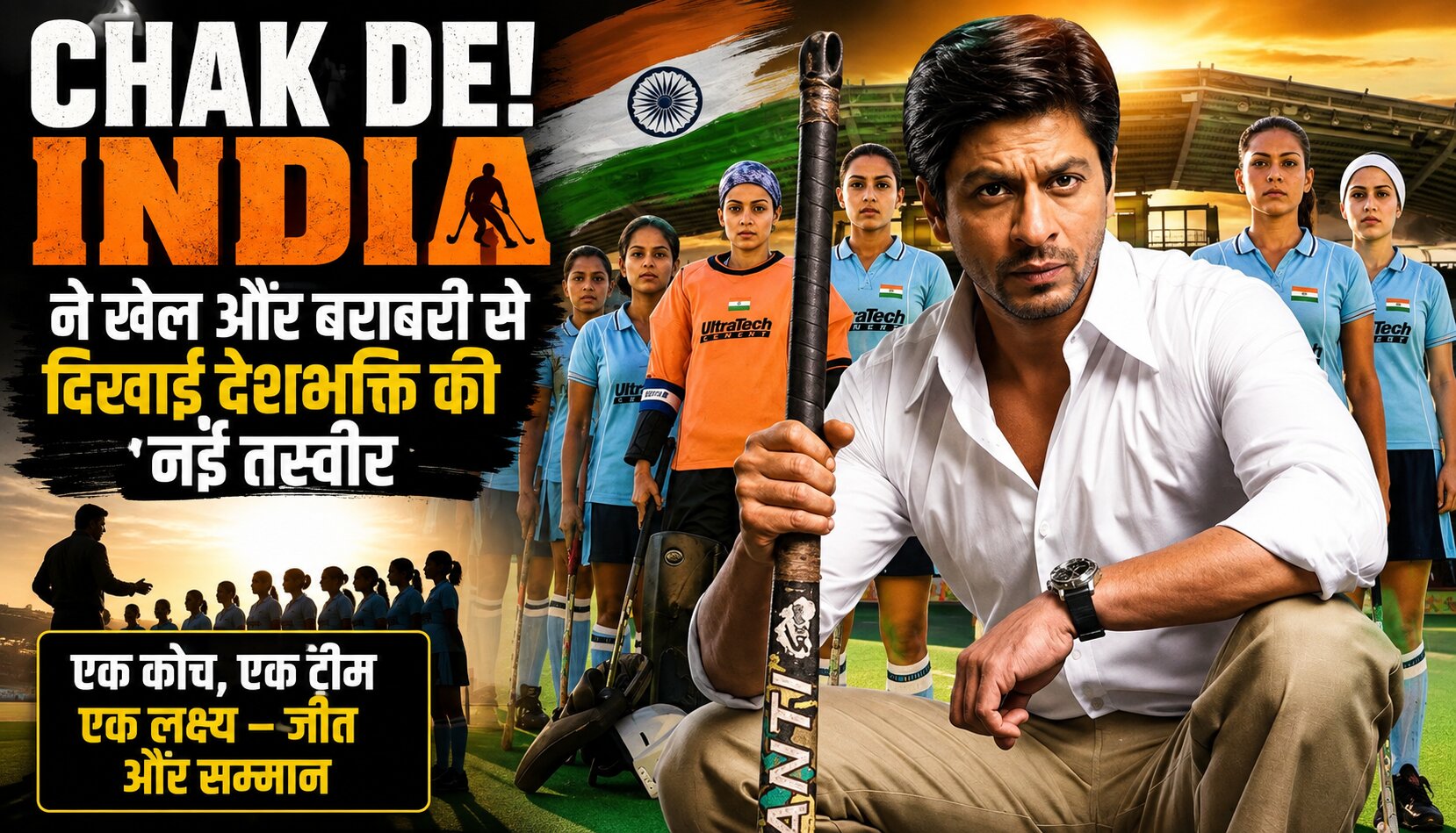 Shah Rukh Khan की Chak De India फिल्म में महिला हॉकी टीम और देशभक्ति का दृश्य