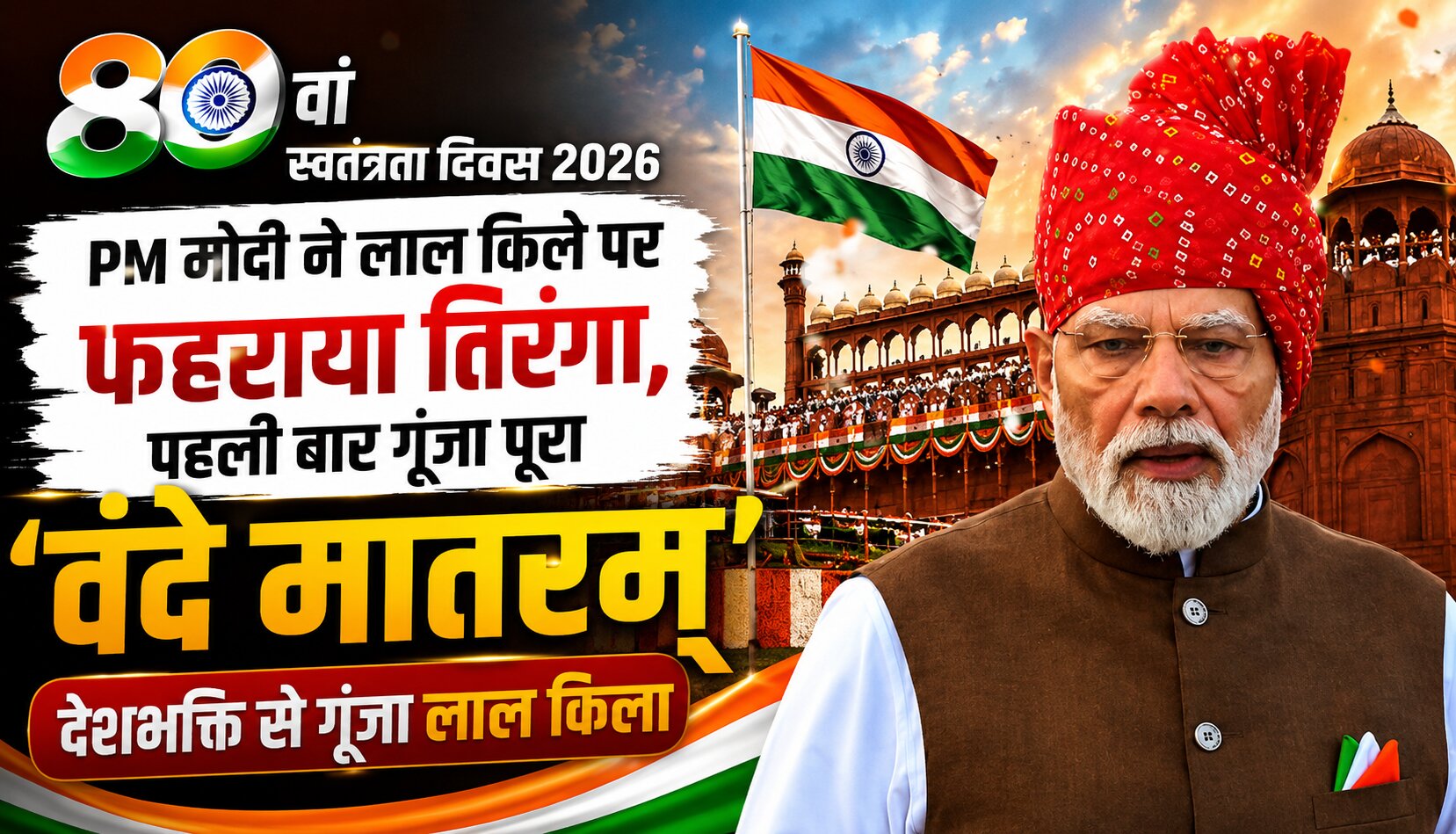 80वें स्वतंत्रता दिवस पर लाल किले की प्राचीर से तिरंगा फहराते प्रधानमंत्री नरेंद्र मोदी