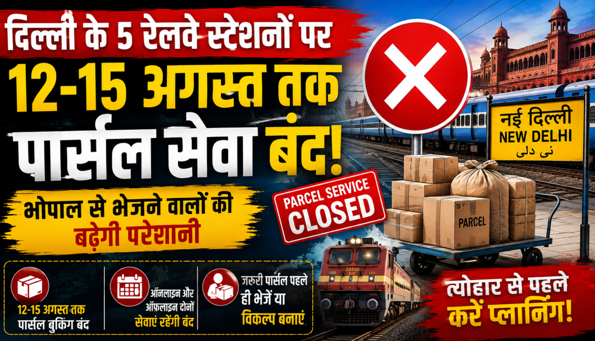 दिल्ली के 5 रेलवे स्टेशनों पर 12-15 अगस्त तक पार्सल सेवा बंद