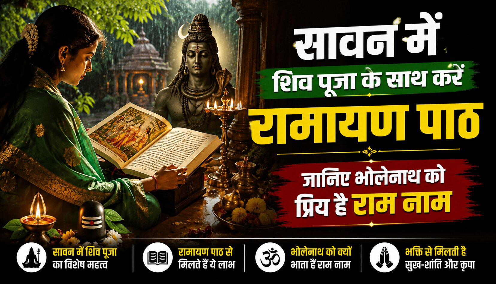 सावन में भगवान शिव की पूजा और रामायण पाठ करते श्रद्धालु