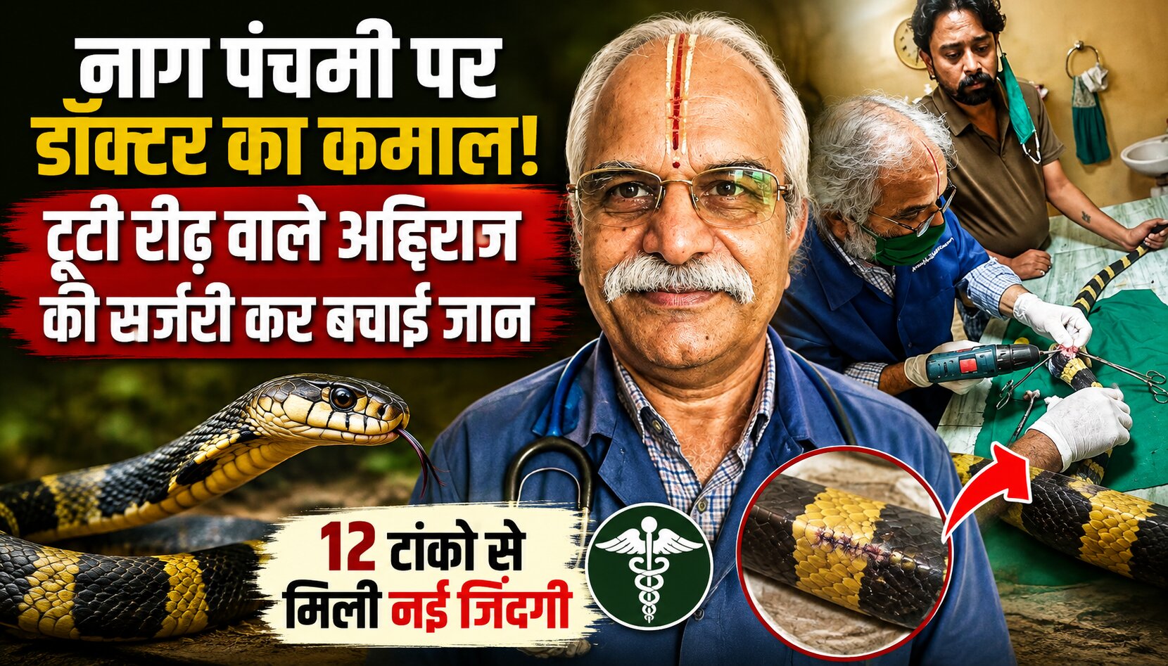 डॉक्टर द्वारा अहिराज सांप की टूटी रीढ़ की सर्जरी