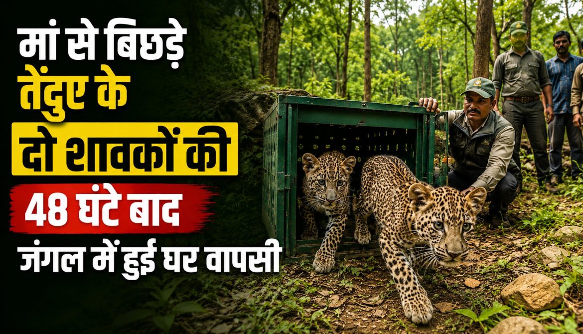 मां से बिछड़े तेंदुए के दो शावकों की 48 घंटे बाद जंगल में हुई घर वापसी
