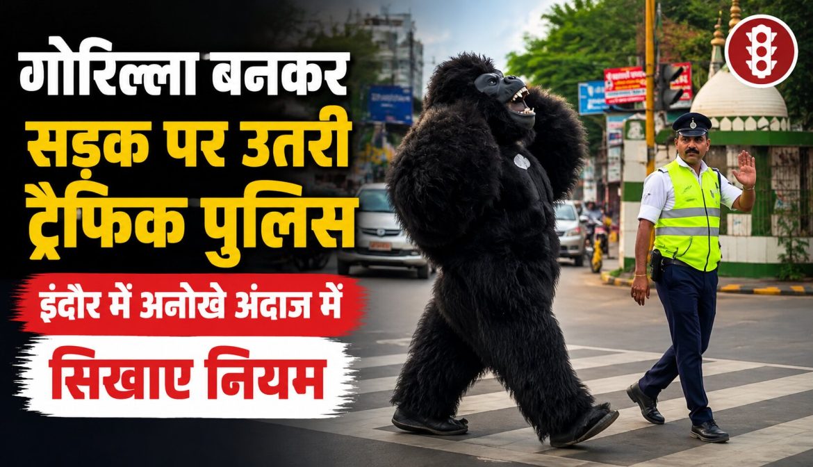 गोरिल्ला बनकर सड़क पर उतरी ट्रैफिक पुलिस