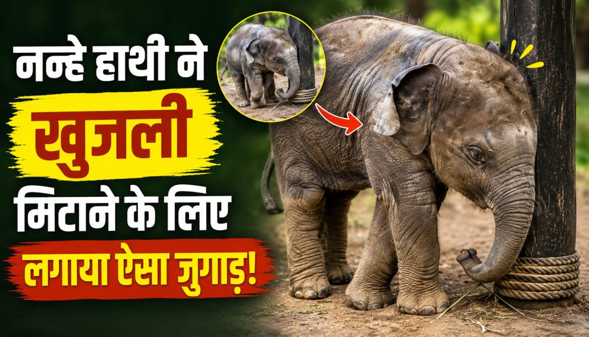 नन्हे हाथी ने खुजली मिटाने के लिए लगाया जुगाड़