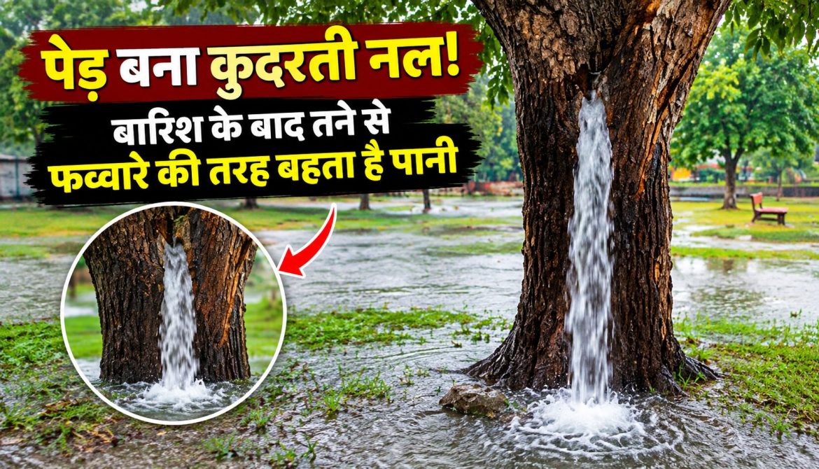 पेड़ बना कुदरती नल, बारिश के बाद तने से फव्वारे की तरह बहता है पानी