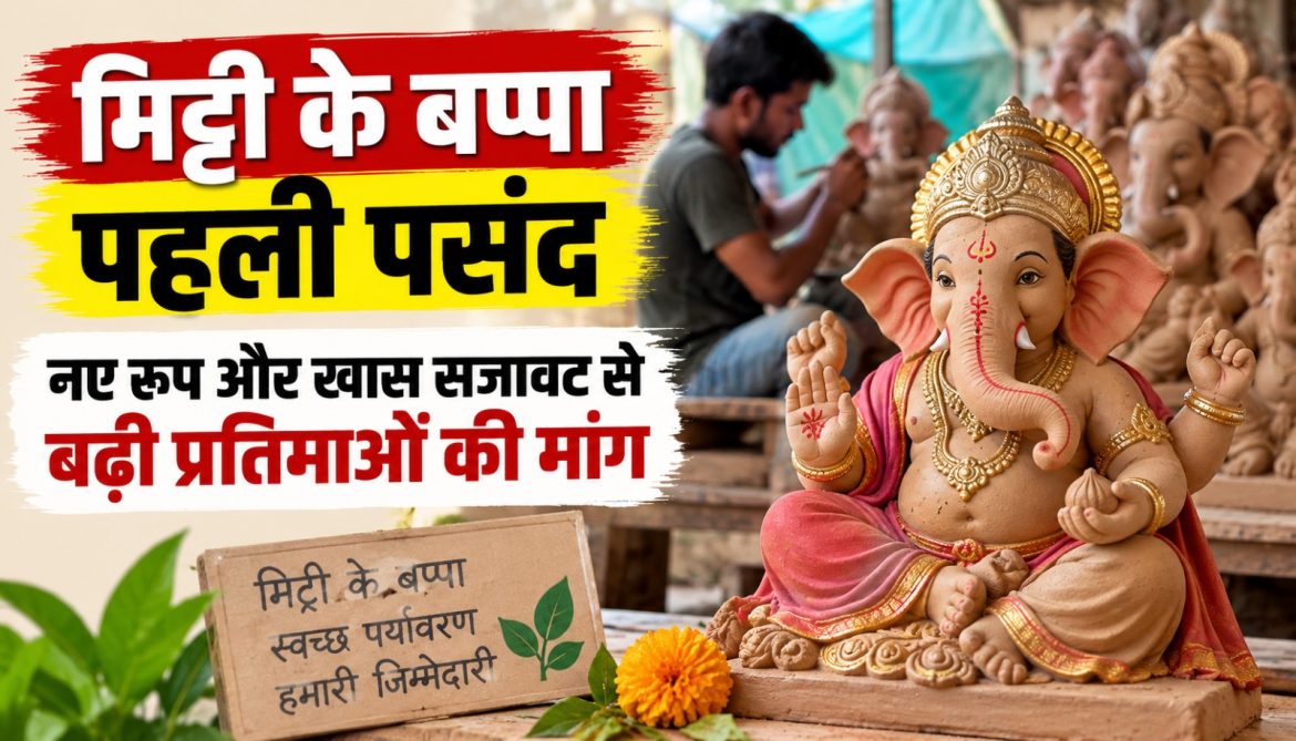 मिट्टी के बप्पा पहली पसंद,नए रूप और खास सजावट से बढ़ी प्रतिमाओं की मांग