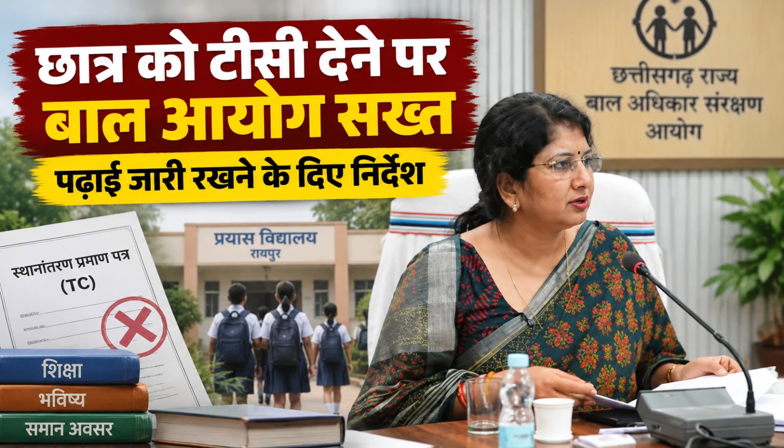 प्रयास विद्यालय रायपुर में कक्षा 9वीं के छात्र को टीसी देने के मामले में बाल आयोग की कार्रवाई