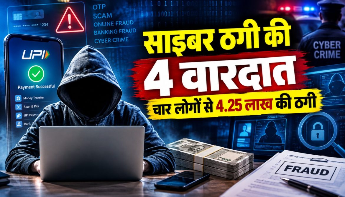 साइबर ठगी की 4 वारदात,चार लोगों से 4.25 लाख रुपये की ठगी