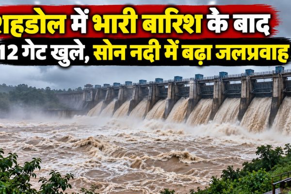 शहडोल में भारी बारिश के बाद बाणसागर बांध के 12 गेट खोलकर सोन नदी में पानी छोड़ा गया
