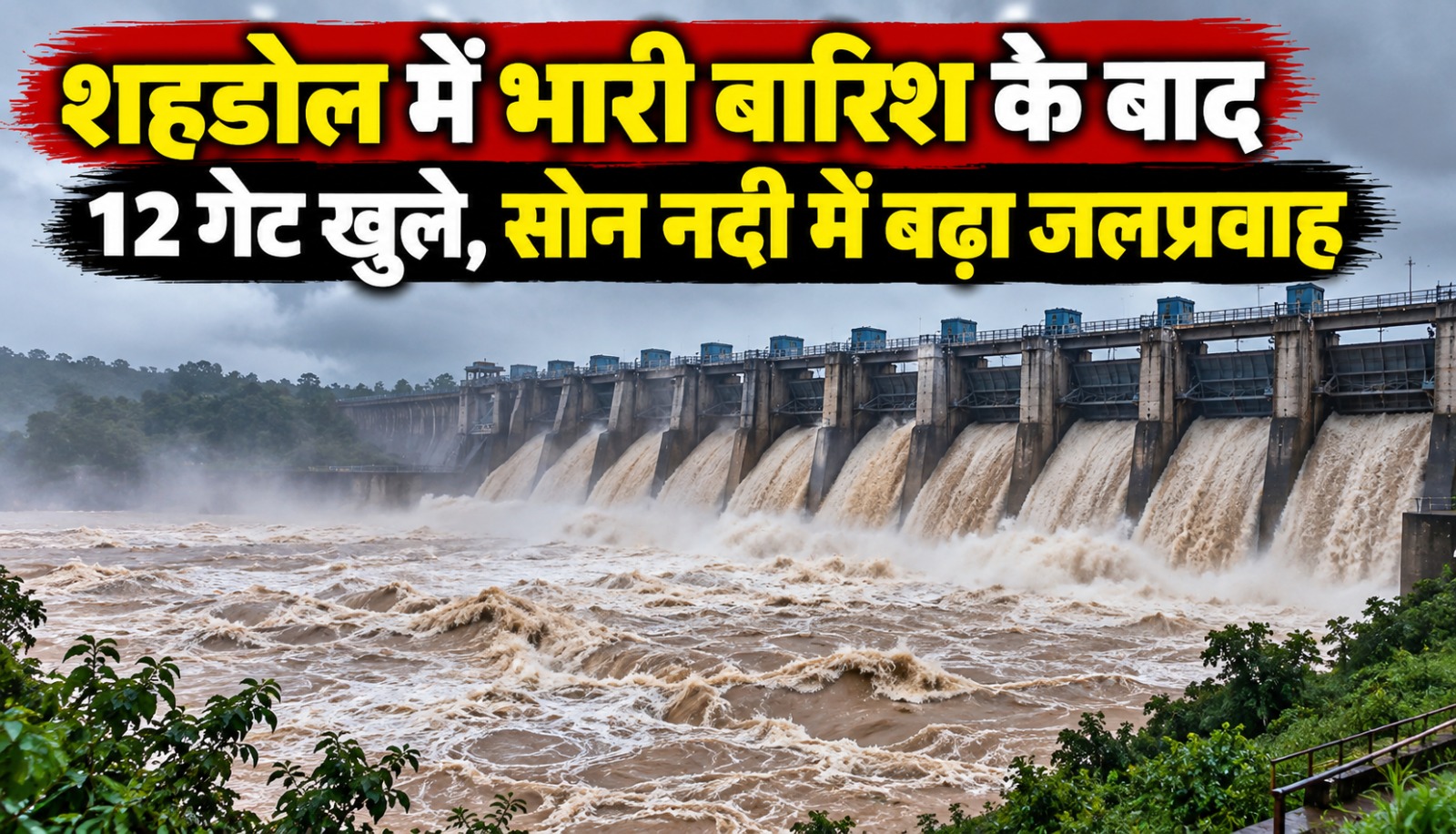 शहडोल में भारी बारिश के बाद बाणसागर बांध के 12 गेट खोलकर सोन नदी में पानी छोड़ा गया
