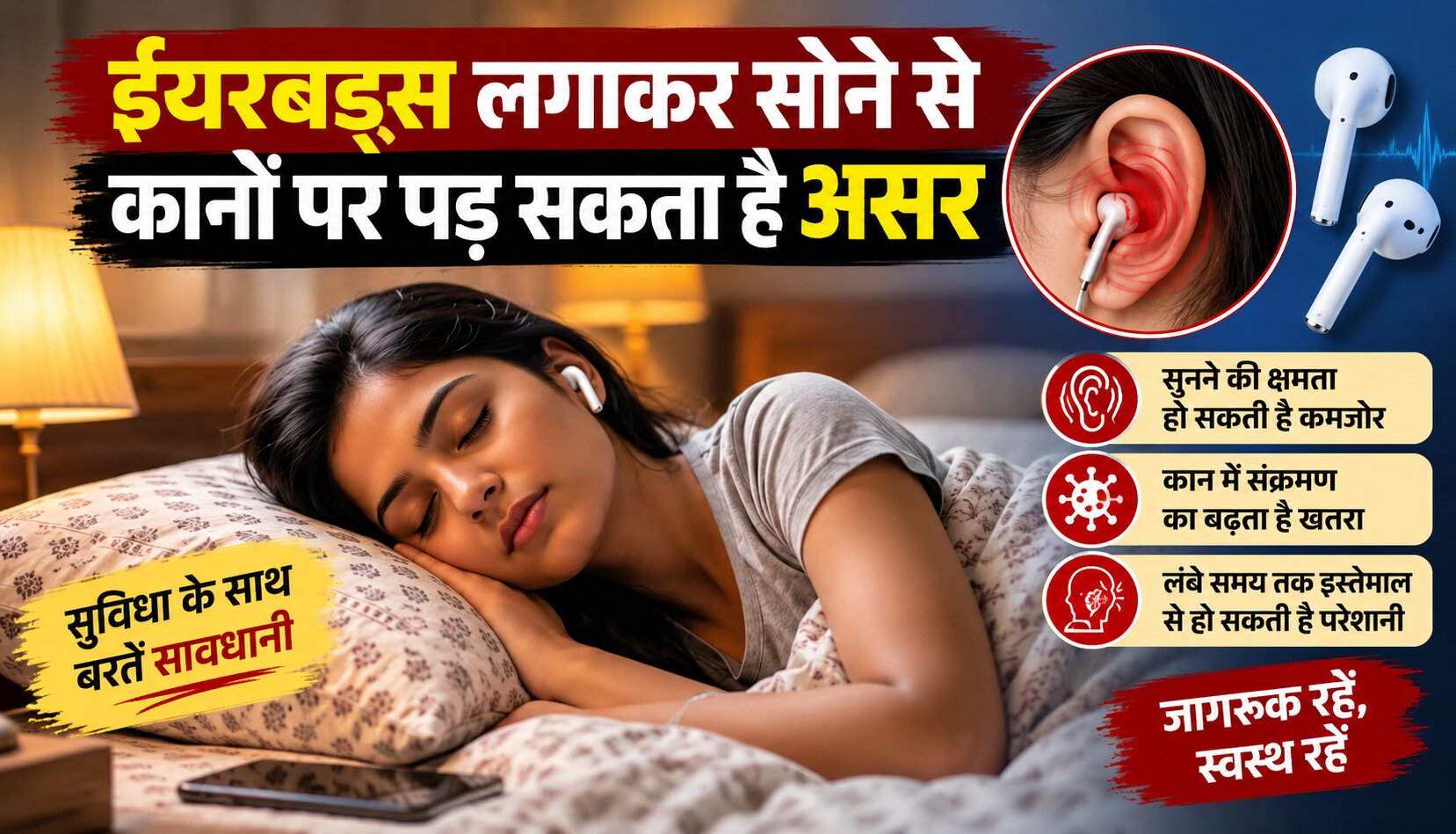 रात में ईयरबड्स लगाकर सोने के कानों पर पड़ने वाले संभावित नुकसान