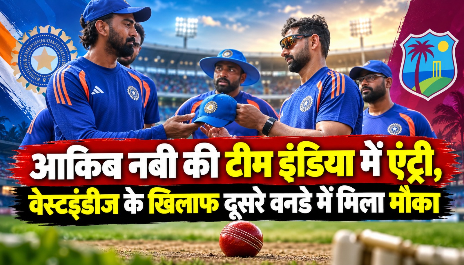वेस्टइंडीज के खिलाफ दूसरे वनडे में भारत के लिए डेब्यू करते आकिब नबी