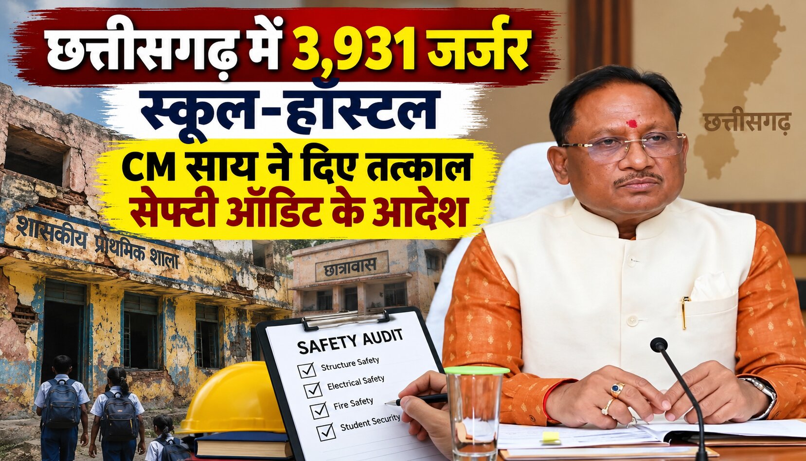 मुख्यमंत्री विष्णु देव साय ने छत्तीसगढ़ में जर्जर भवनों के निरीक्षण और सेफ्टी ऑडिट के निर्देश दिए