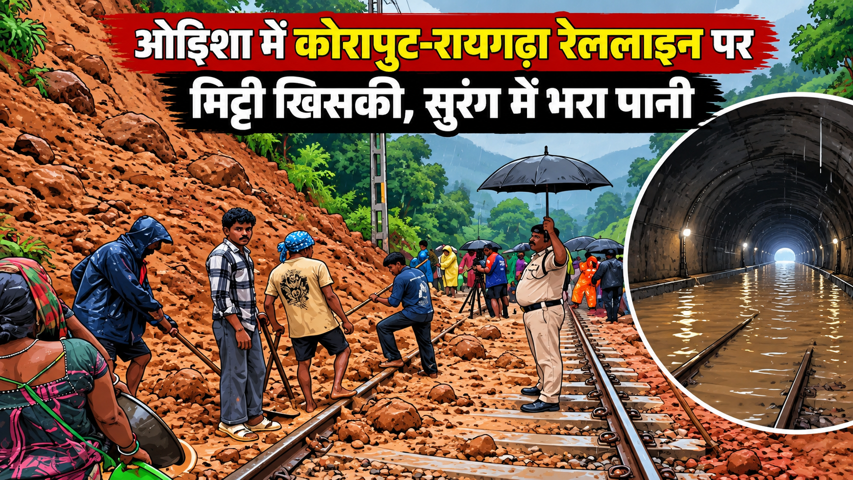 ओडिशा के लिलीगुमा-रोली रेल सेक्शन में ट्रैक किनारे मिट्टी खिसकने और सुरंग में पानी भरने की स्थिति