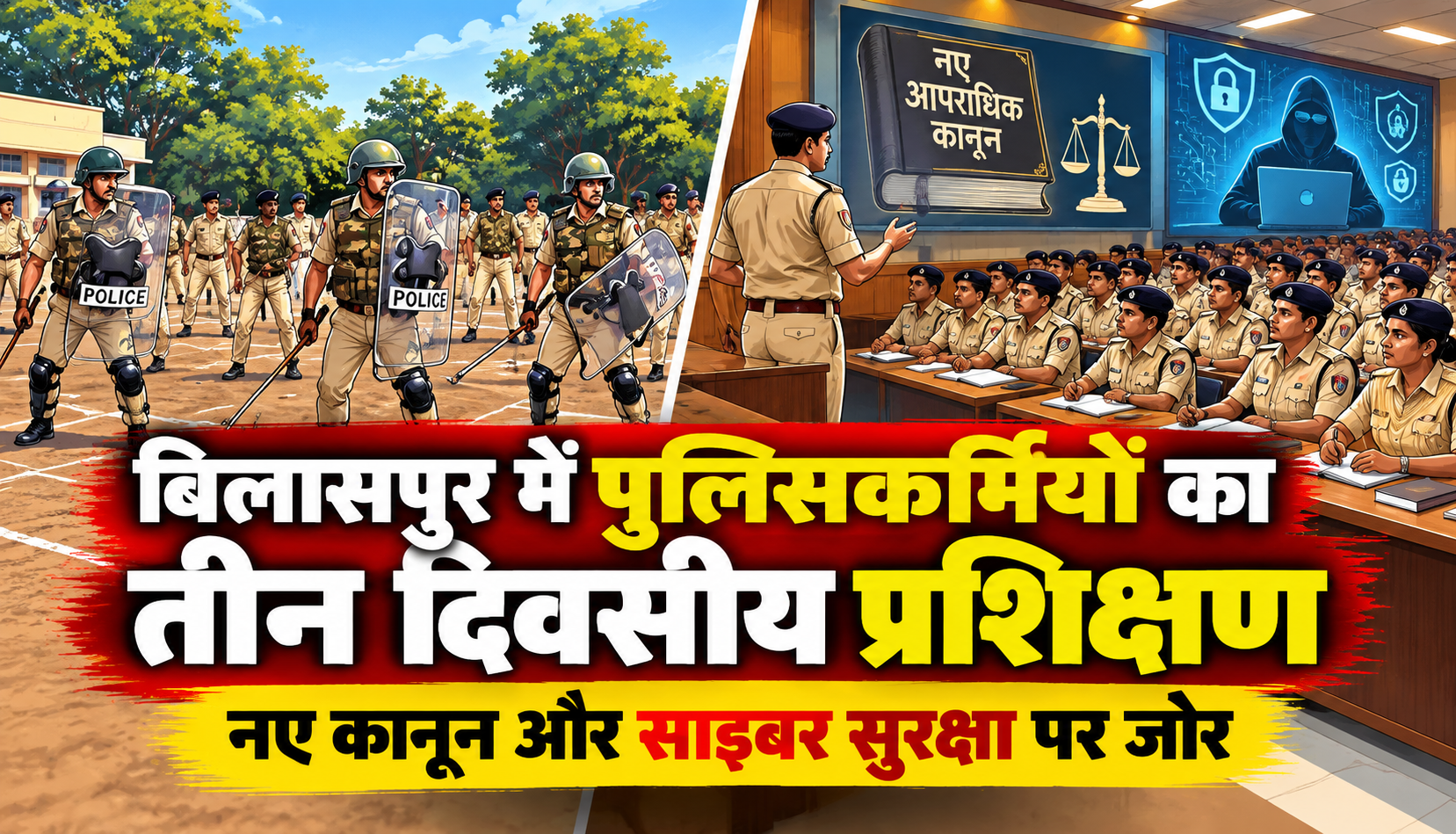 बिलासपुर में तीन दिवसीय पुलिस रिफ्रेशर कोर्स के दौरान प्रशिक्षण लेते पुलिसकर्मी