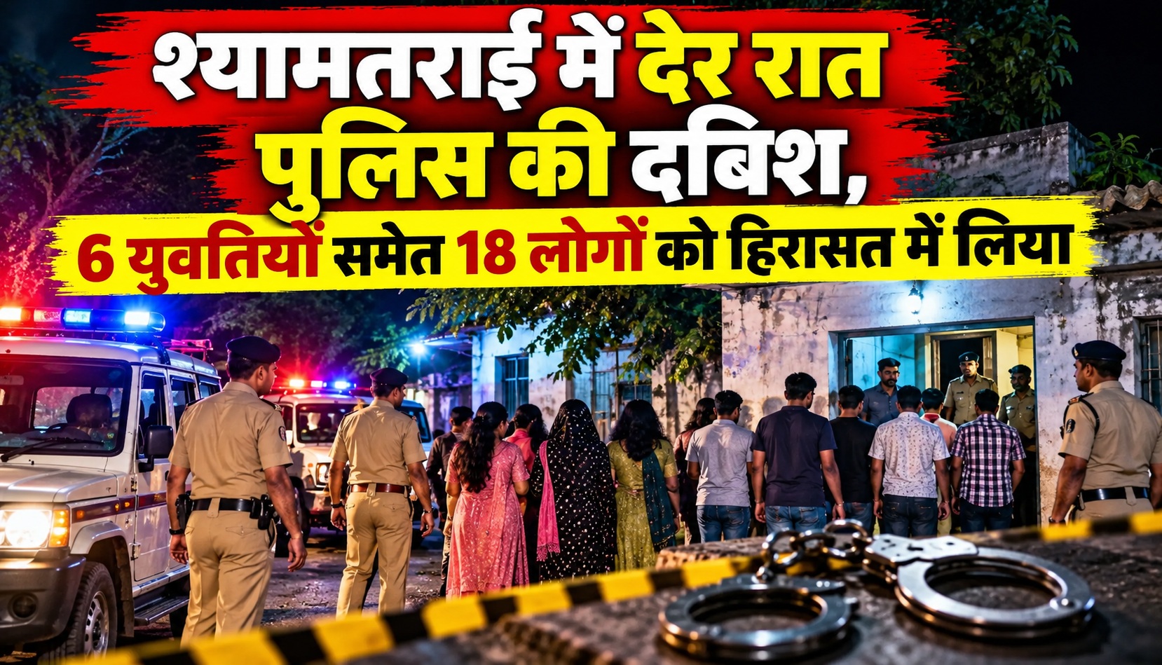 श्यामतराई में देर रात पुलिस की दबिश, 6 युवतियों समेत 18 लोगों को हिरासत में लिया