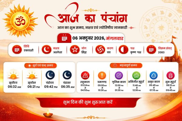 6 अक्टूबर 2026 मंगलवार के पंचांग में इंदिरा एकादशी, अश्लेषा नक्षत्र और राहुकाल की जानकारी