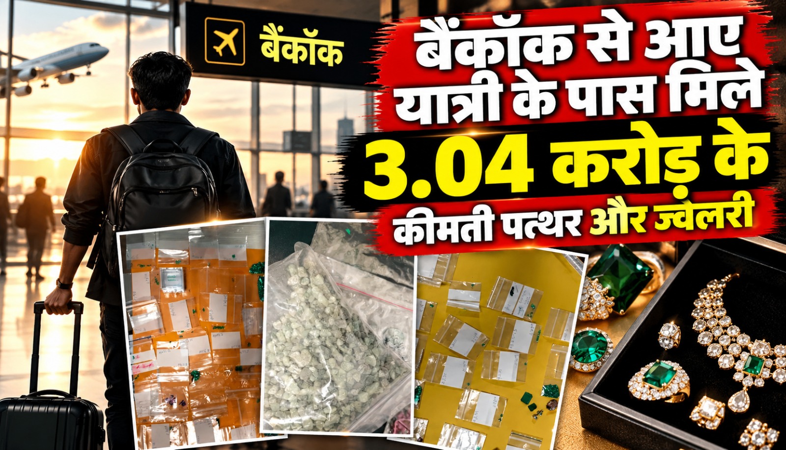 दिल्ली IGI एयरपोर्ट पर कस्टम्स द्वारा जब्त किए गए कीमती पत्थर और ज्वेलरी