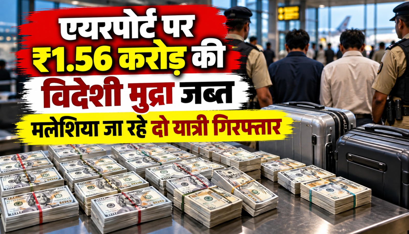 हैदराबाद के राजीव गांधी अंतरराष्ट्रीय हवाई अड्डे पर विदेशी मुद्रा जब्ती की कार्रवाई का प्रतीकात्मक दृश्य