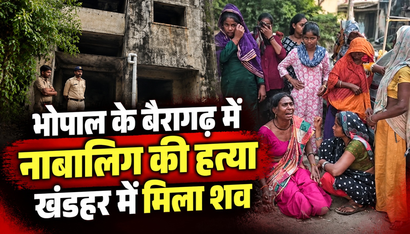 भोपाल के बैरागढ़ में नाबालिग की हत्या के मामले की जांच करती पुलिस और खंडहरनुमा इमारत