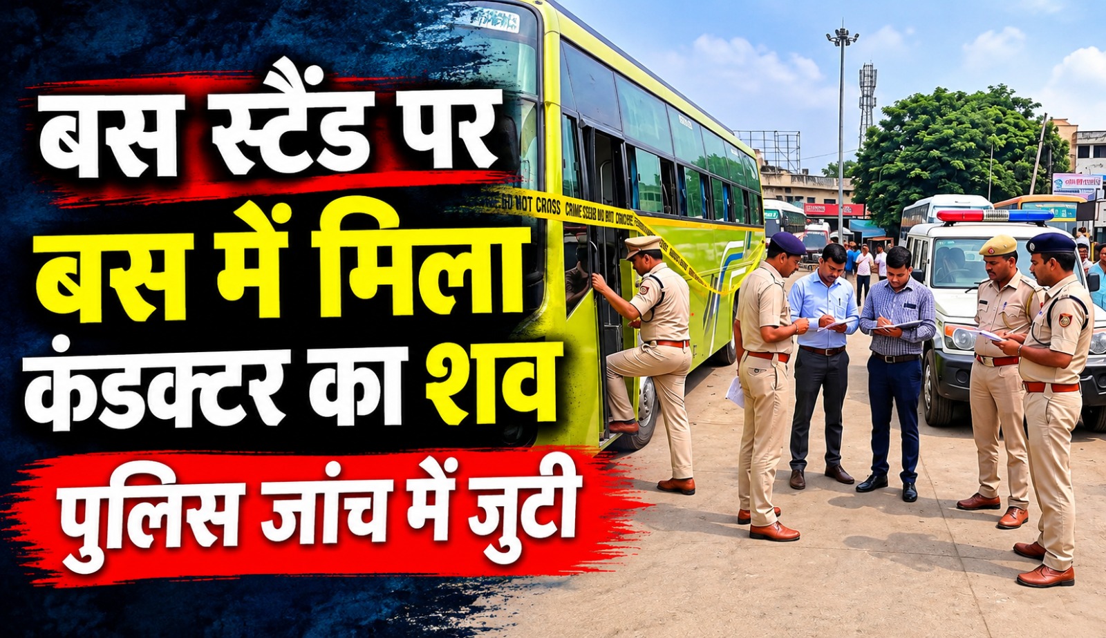 रायपुर के भाटागांव अंतर्राज्यीय बस स्टैंड पर खड़ी बस में कंडक्टर की मौत के मामले की जांच करती पुलिस