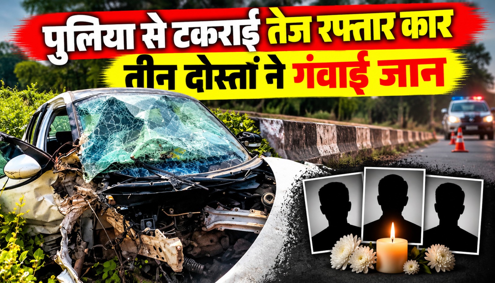 राजनांदगांव के सोमनी थाना क्षेत्र में सड़क हादसे में क्षतिग्रस्त कार