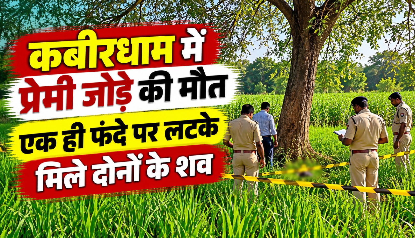 कबीरधाम के हथमुड़ी गांव में प्रेमी जोड़े के शव मिलने के बाद जांच करती पुलिस