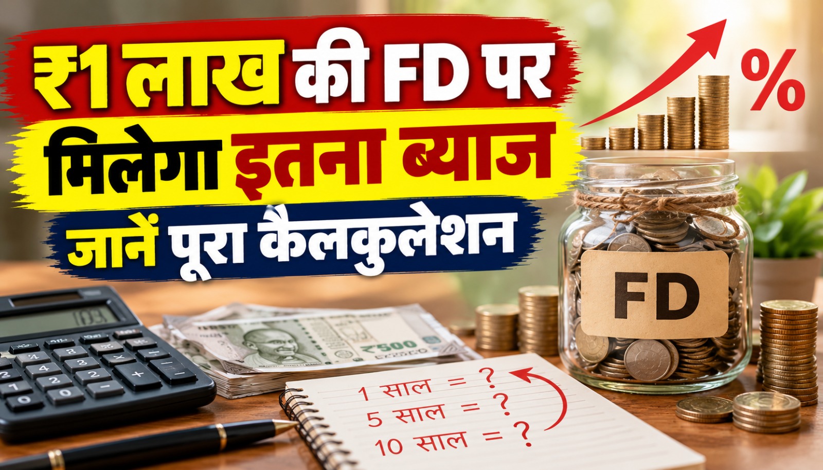 FD Interest Calculator से 1 लाख रुपये की 10 साल की FD का ब्याज और मैच्योरिटी कैलकुलेशन