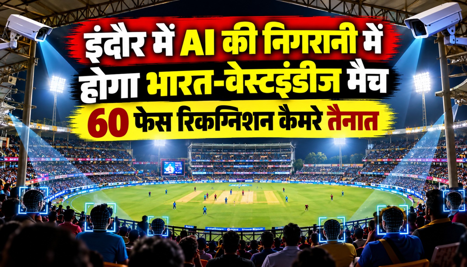 इंदौर के होलकर स्टेडियम में भारत-वेस्टइंडीज टी20 मैच के लिए AI कैमरे, ड्रोन और CCTV से सुरक्षा व्यवस्था